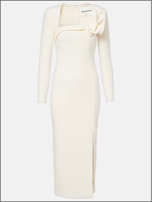 Floral-Appliqué Crêpe Midi Dress