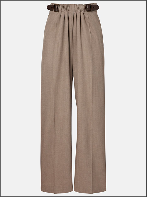 Gathered Wool Wide-Leg Pants